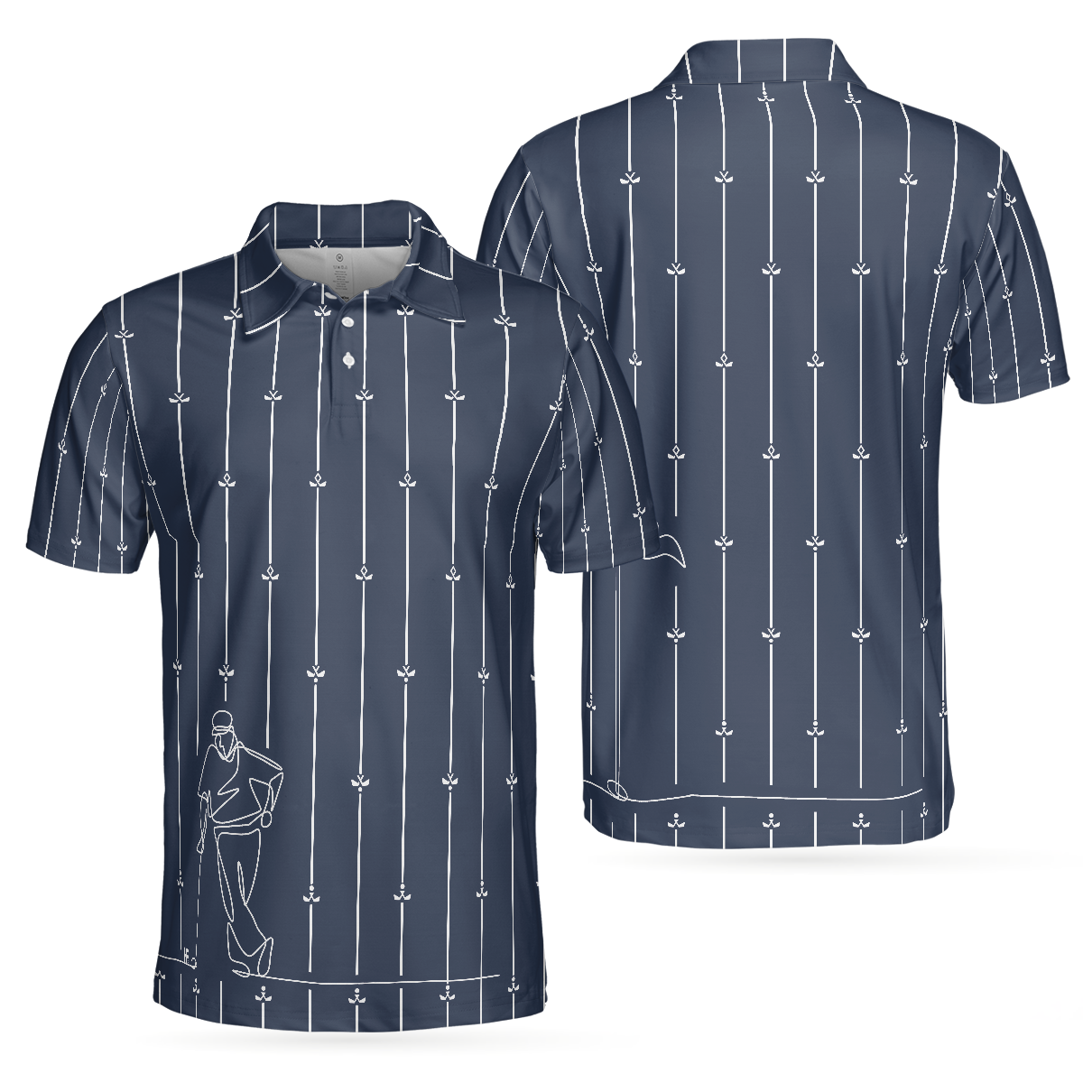 Vertical Stripe Golf Club Polo Shirt, Black And White One Line Drawing Golfer Polo Shirt, Unique Golf Shirt For Men - Hyperfavor