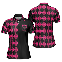 I'm A Survivor Breast Cancer Awareness Short Sleeve Women Polo Shirt, Black And Pink Argyle Pattern Shirt - Hyperfavor