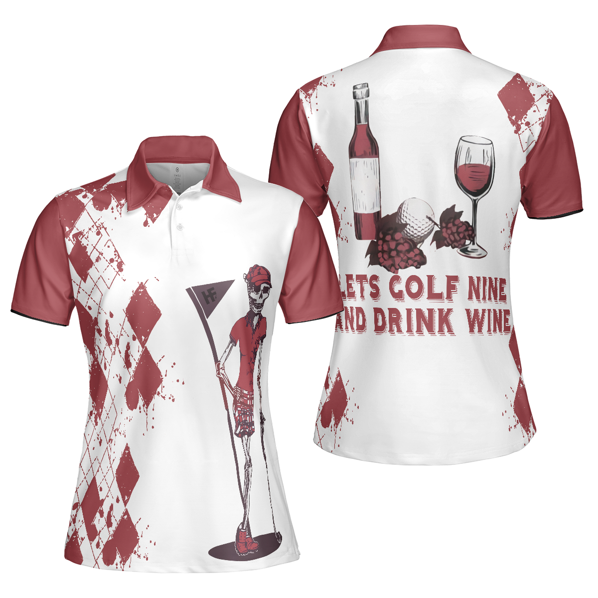 Golf Nine And Drink Wine Short Sleeve Women Polo Shirt - Hyperfavor