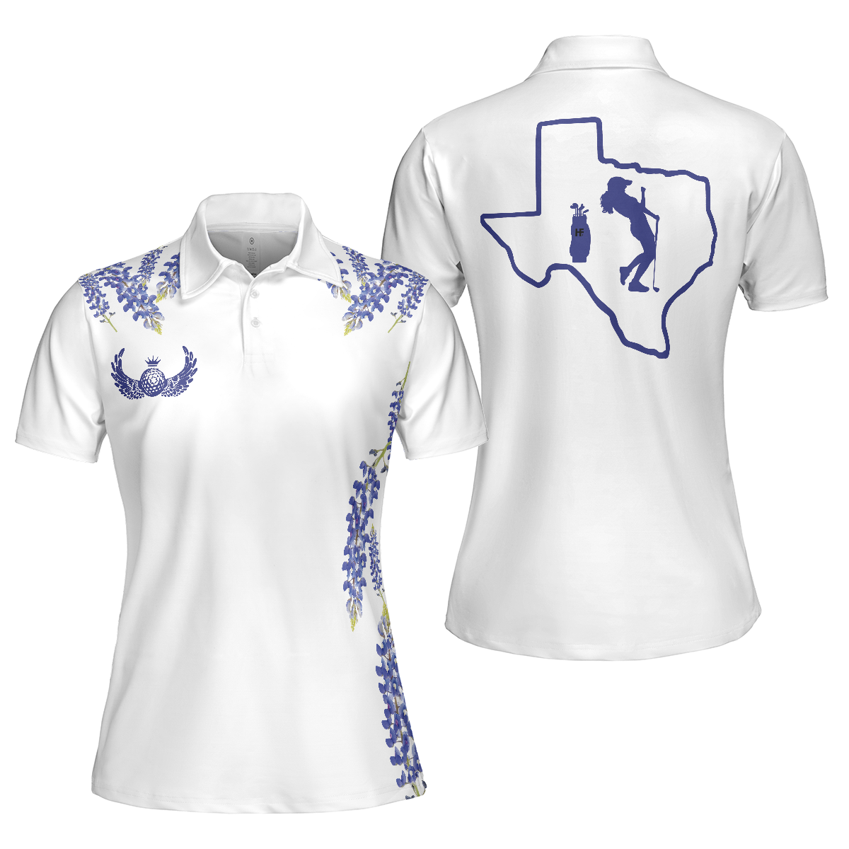 Elegant Bluebonnet Flower For Texas Golfer Short Sleeve Women Polo Shirt, White Texas Golf Shirt For Ladies - Hyperfavor