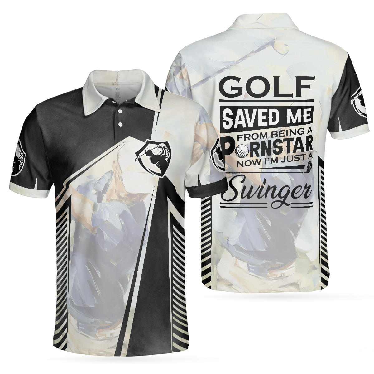 Golf Saved Me Golfing Polo Shirt, Black And White Polo Shirt, Best Golf Shirt For Men - Hyperfavor