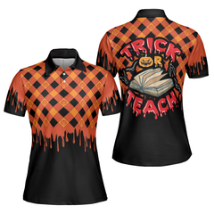 Trick or Teach Short Sleeve Women Polo Shirt, Halloween Shirt For Women - Hyperfavor