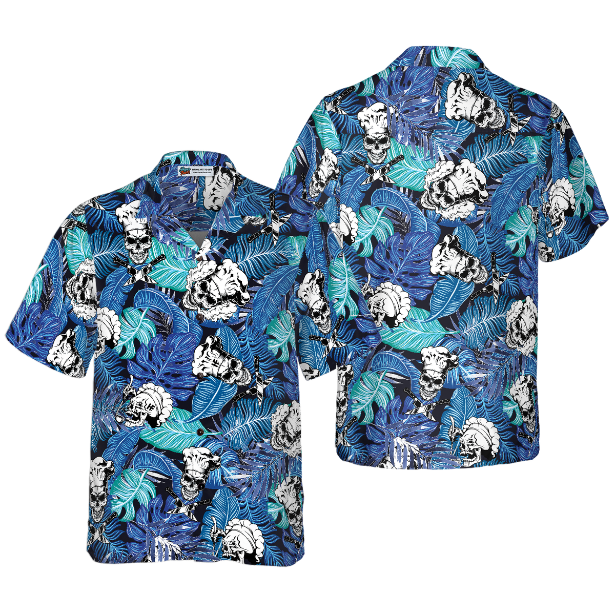 Tropical Blue Leaves Chef Hawaiian Shirt - Hyperfavor