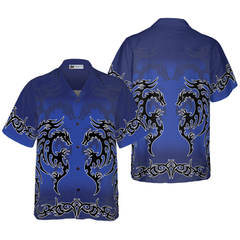 Blue Tribal Dragon Hawaiian Shirt - Hyperfavor