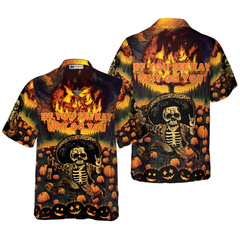 The Burning Pumpkin Sky & Skeleton Halloween Hawaiian Shirt, Halloween Shirt For Men And Women - Hyperfavor