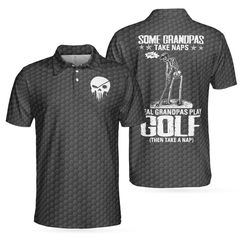 Golf Some Grandpas Polo Shirt, Black Golf Seamless Pattern Skeleton Golfer Skull Golf Shirt For Men - Hyperfavor