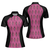 Pink Argyle Thinning Layout For Lady Golfer Golf Short Sleeve Women Polo Shirt, Black And Pink Golf Shirt For Ladies - Hyperfavor