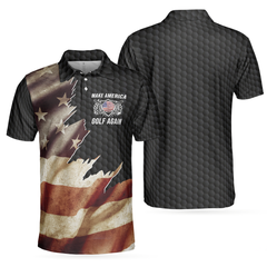 Make America Golf Again Custom Polo Shirt, Personalized Black Hornet Nest Pattern American Flag Golf Shirt For Men - Hyperfavor