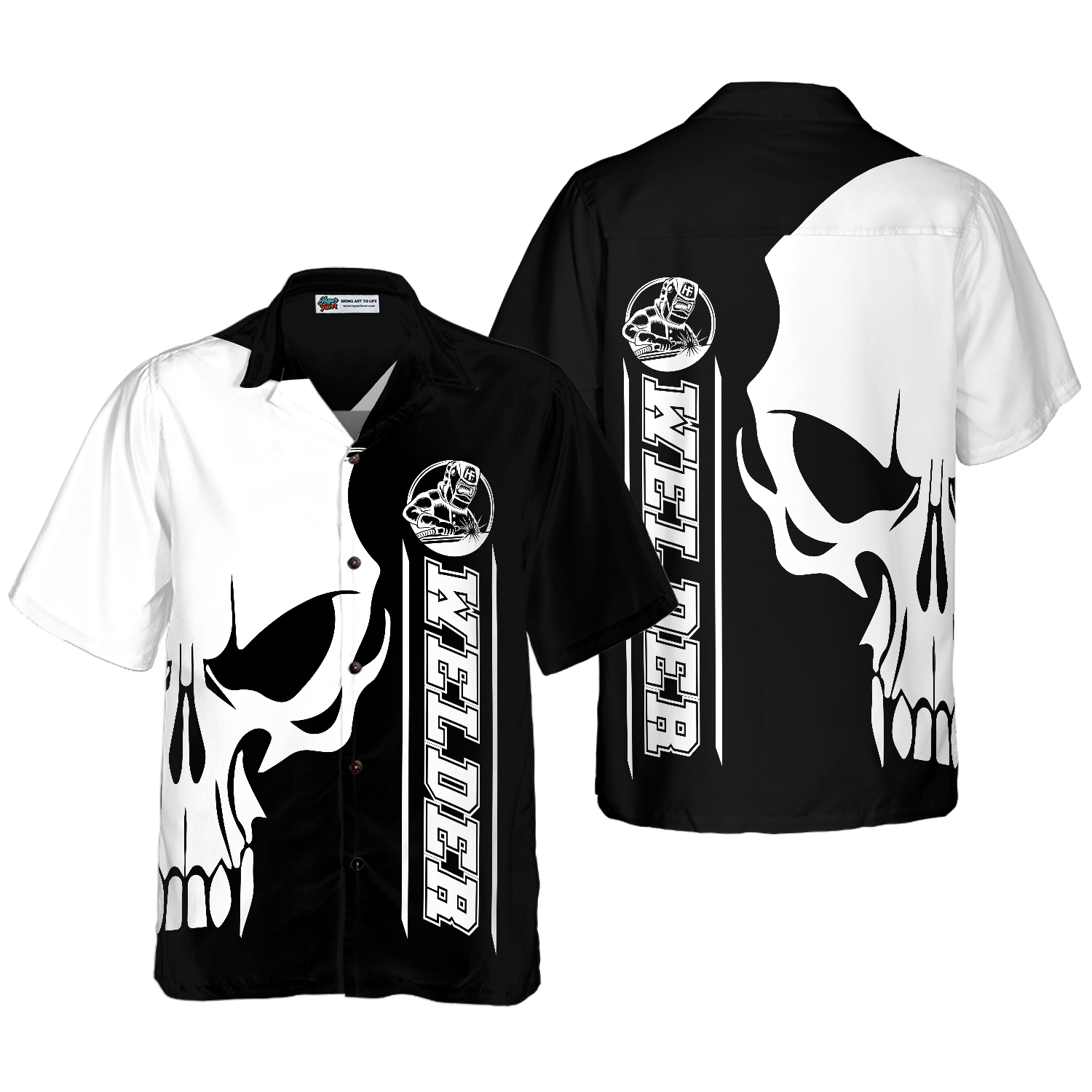 The Welder Skull Black White Hawaiian Shirt - Hyperfavor