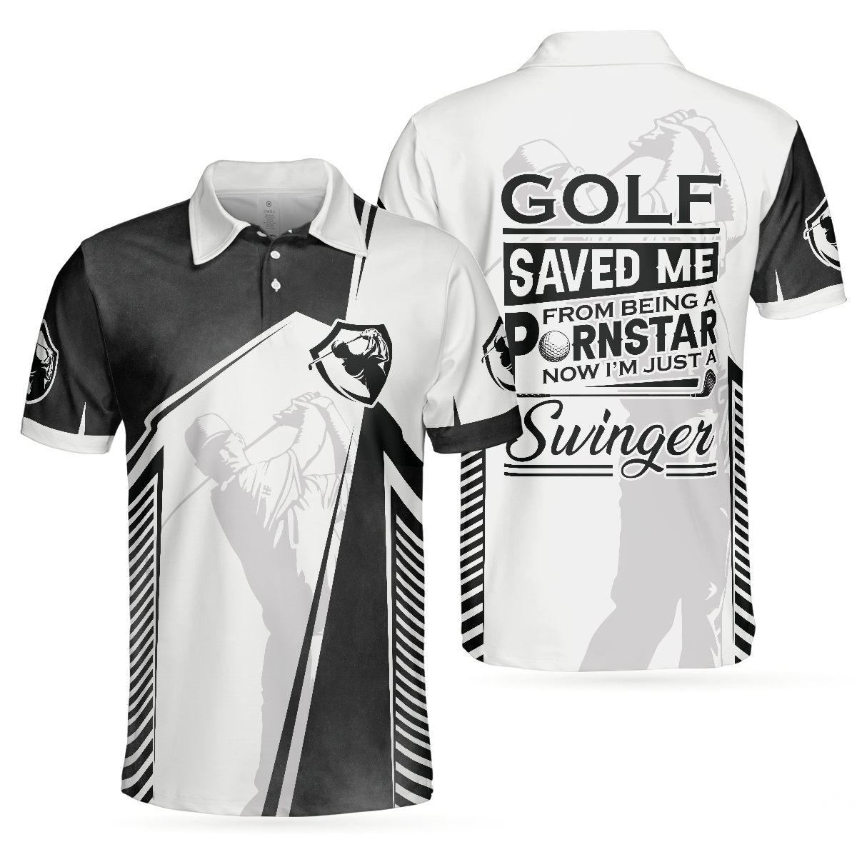 Golf Saved Me From Being A Pornstar Polo Shirt, Black And White Polo Shirt, Funny Golf Shirt For Men - Hyperfavor