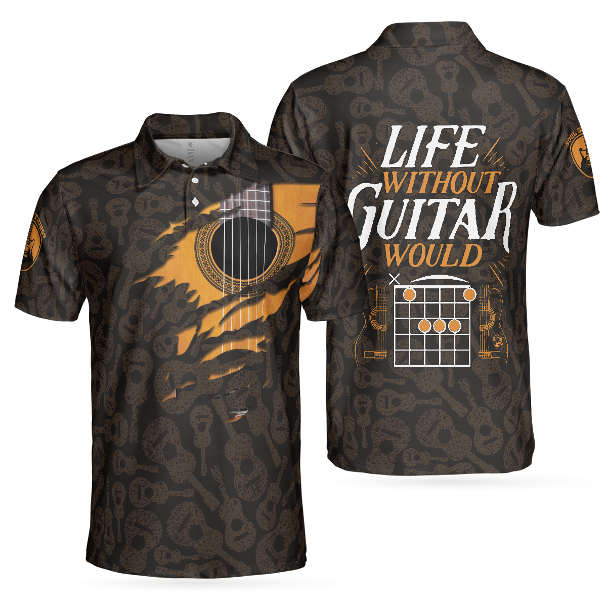 Life Without Guitar Would Be Flat Short Sleeve Polo Shirt, Guitar Pattern Polo Shirt, Best Guitar Shirt For Men - Hyperfavor