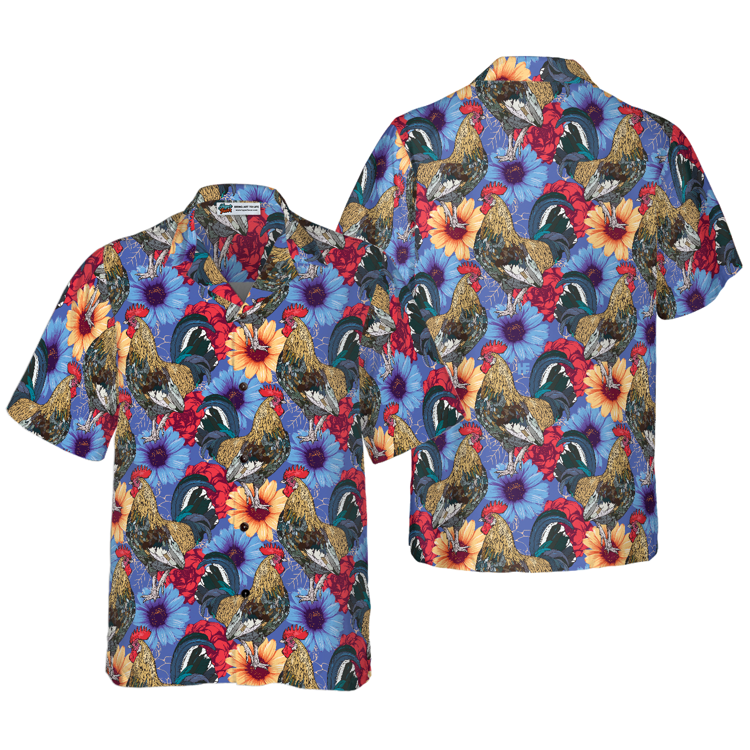 Floral Rooster Chicken Hawaiian Shirt - Hyperfavor