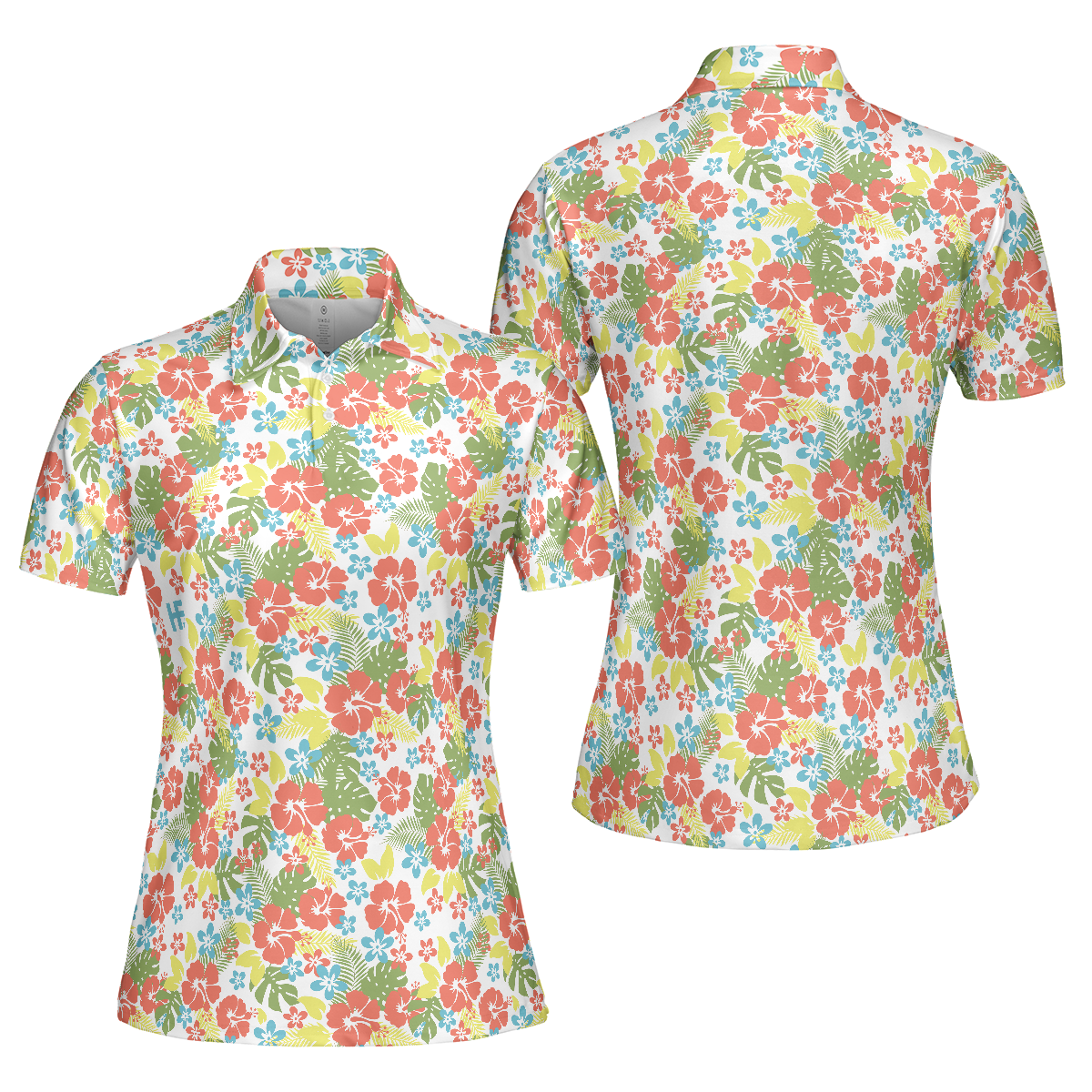 Tropical Flowers Pattern Short Sleeve Women Polo Shirt - Hyperfavor