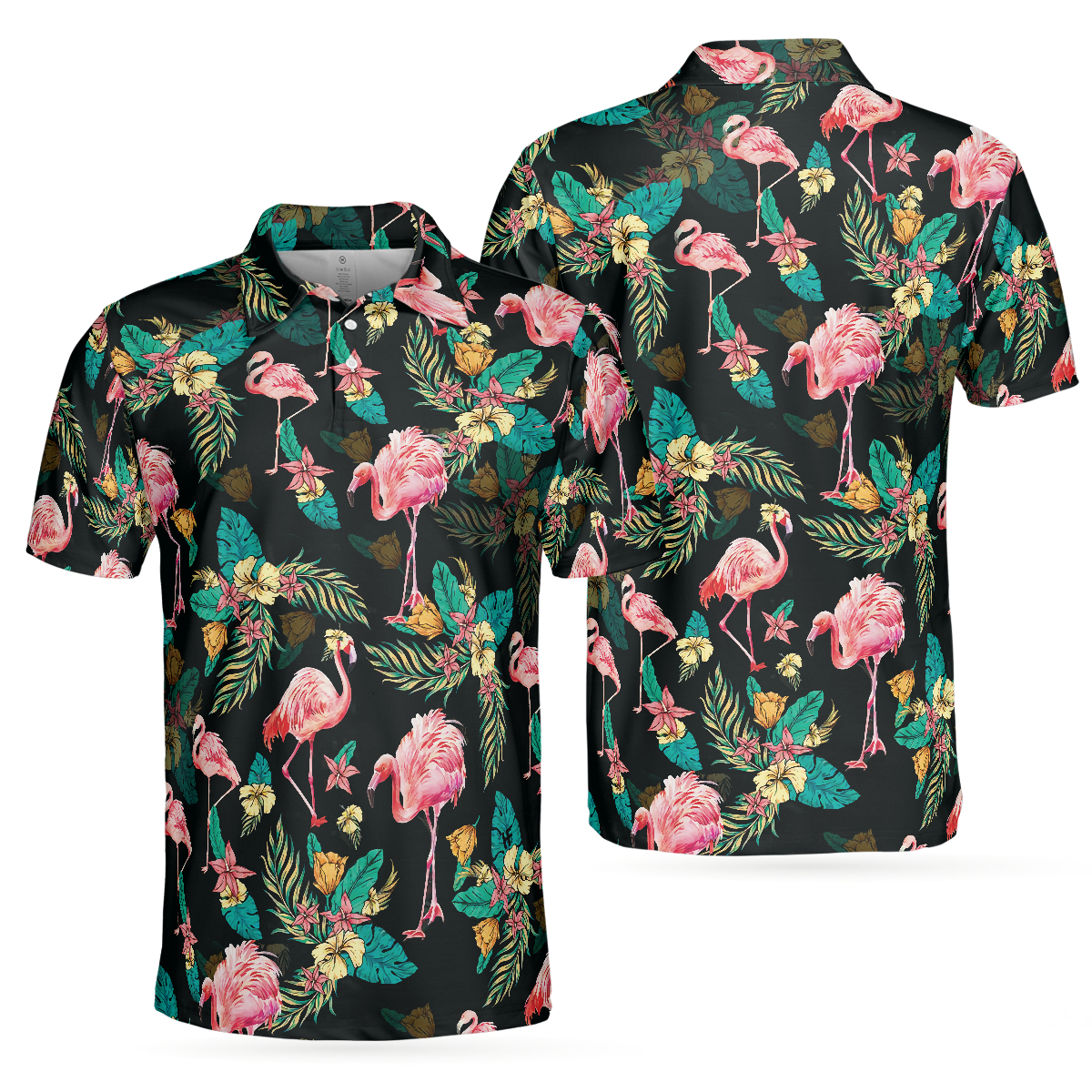 Flamingo Tropical Pattern Polo Shirt, Flamingo Print Shirt For Adults, Pink Flamingo Short Sleeve Shirt - Hyperfavor