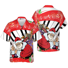 Hyperfavor Christmas Hawaiian Shirts, Santa Claus With Piano Background Shirt Short Sleeve, Christmas Shirt Idea Gift For Men And Women - Hyperfavor