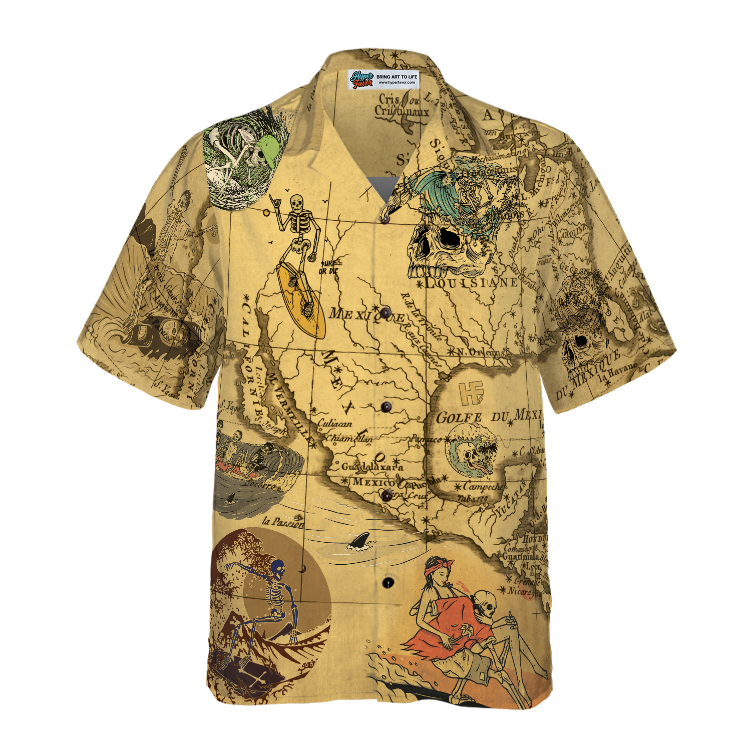 Skeleton Surfing Hawaiian Shirt - Hyperfavor