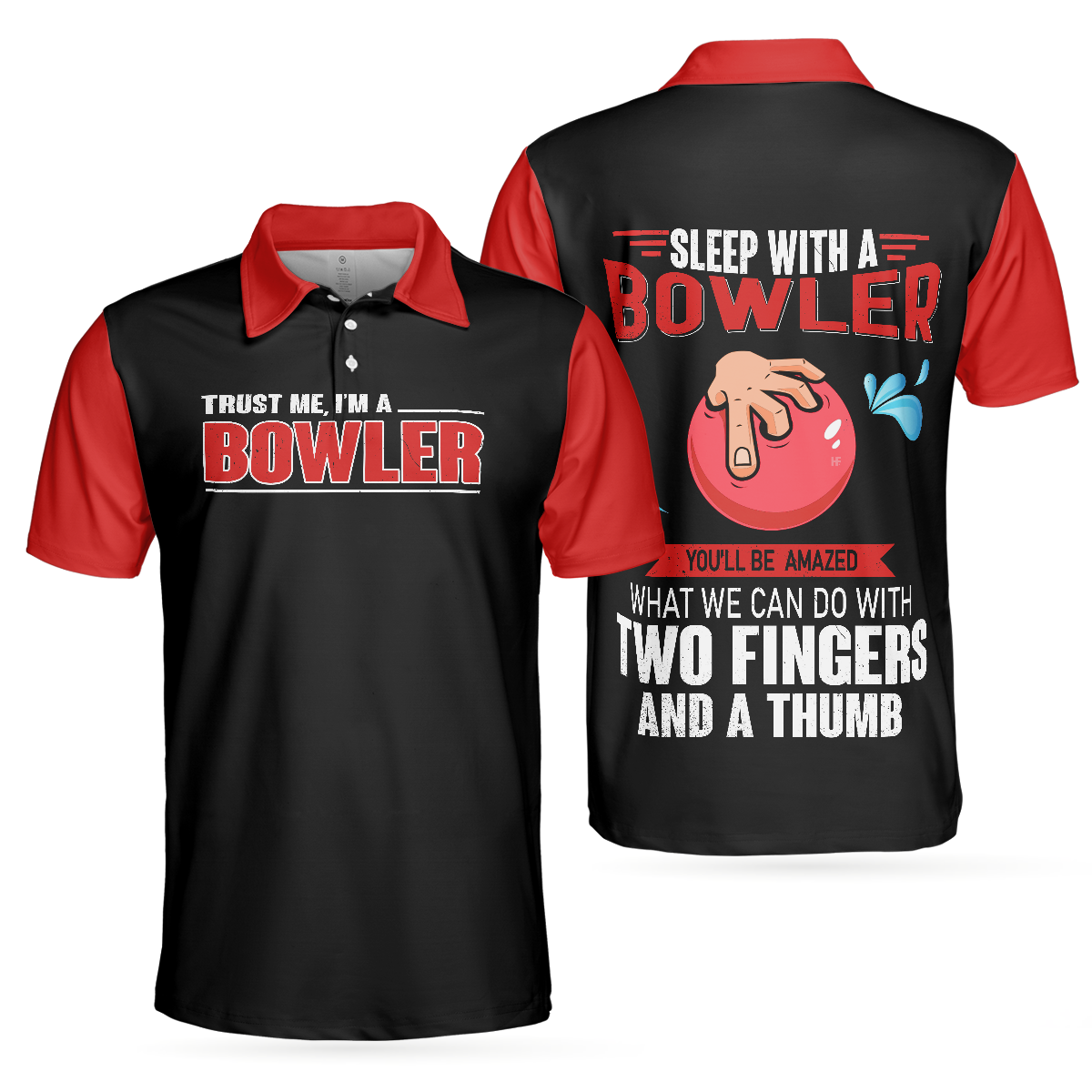 Sleep With Bowler Polo Shirt, Black And Red Bowling Short Sleeve Polo Shirt, Funny Shirt With Sayings - Hyperfavor