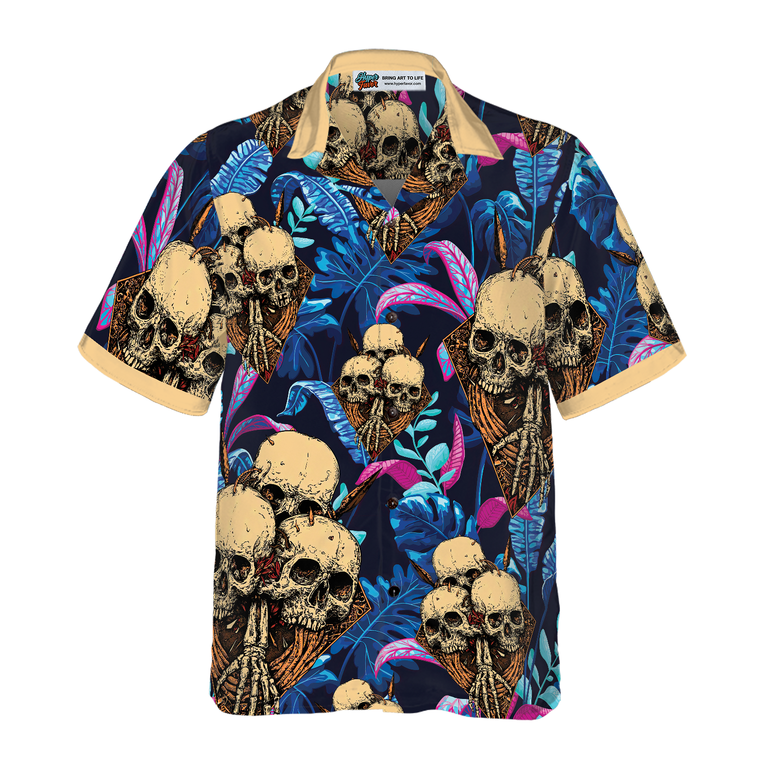 Skull Tropical Palm Leaves Background Hawaiian Shirt - Hyperfavor