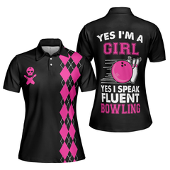 Yes I'm A Girl Yes I Speak Fluent Bowling Short Sleeve Women Polo Shirt, Skull Bowling Shirt With Sayings - Hyperfavor