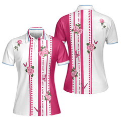 Golf Lady With Roses In Vintage Style Golf Short Sleeve Women Polo Shirt, Floral Shirt For Golf Ladies - Hyperfavor