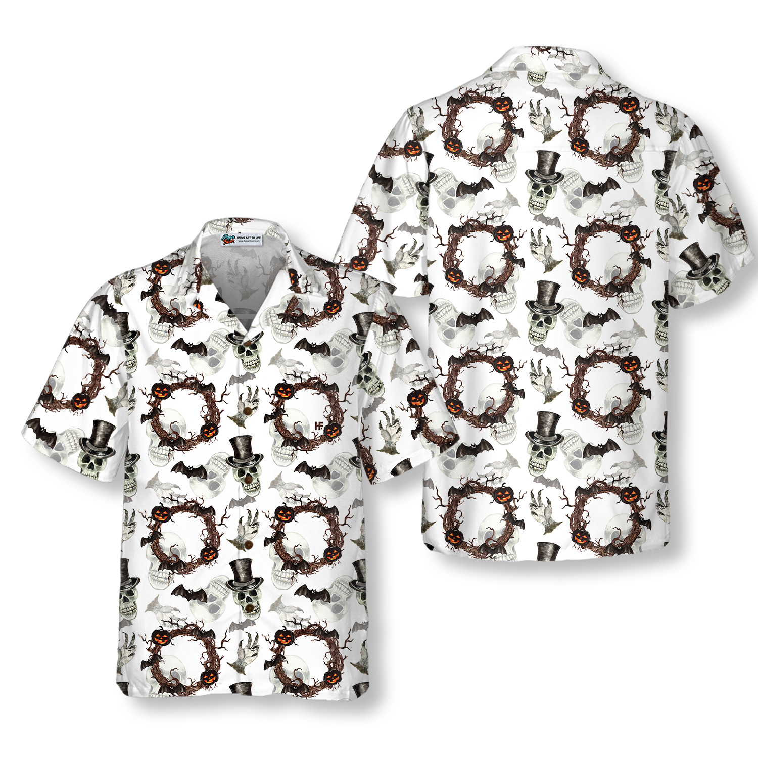 Festive Halloween Gentleman Skull Hawaiian Shirt - Hyperfavor