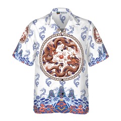 Chinoiserie Dragon White Hawaiian Shirt - Hyperfavor