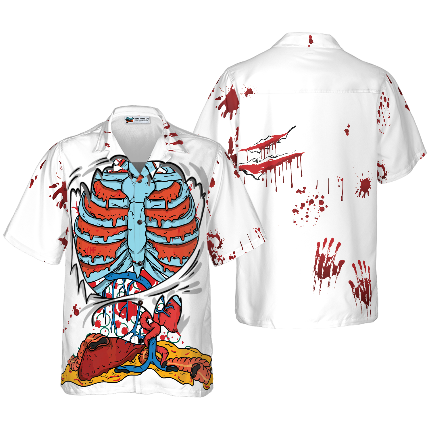 Creepy Ripped Open Rib Cage Organs Hawaiian Shirt - Hyperfavor