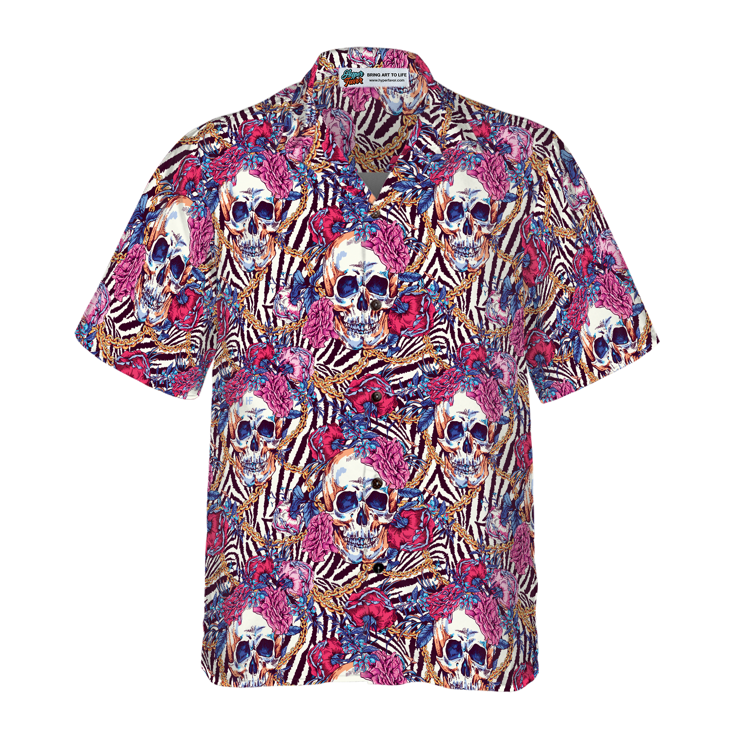 Skull With Roses On Zebra Background Hawaiian Shirt - Hyperfavor