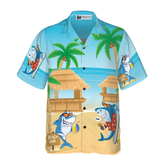 Sharks Party On The Beach Hawaiian Shirt - Hyperfavor