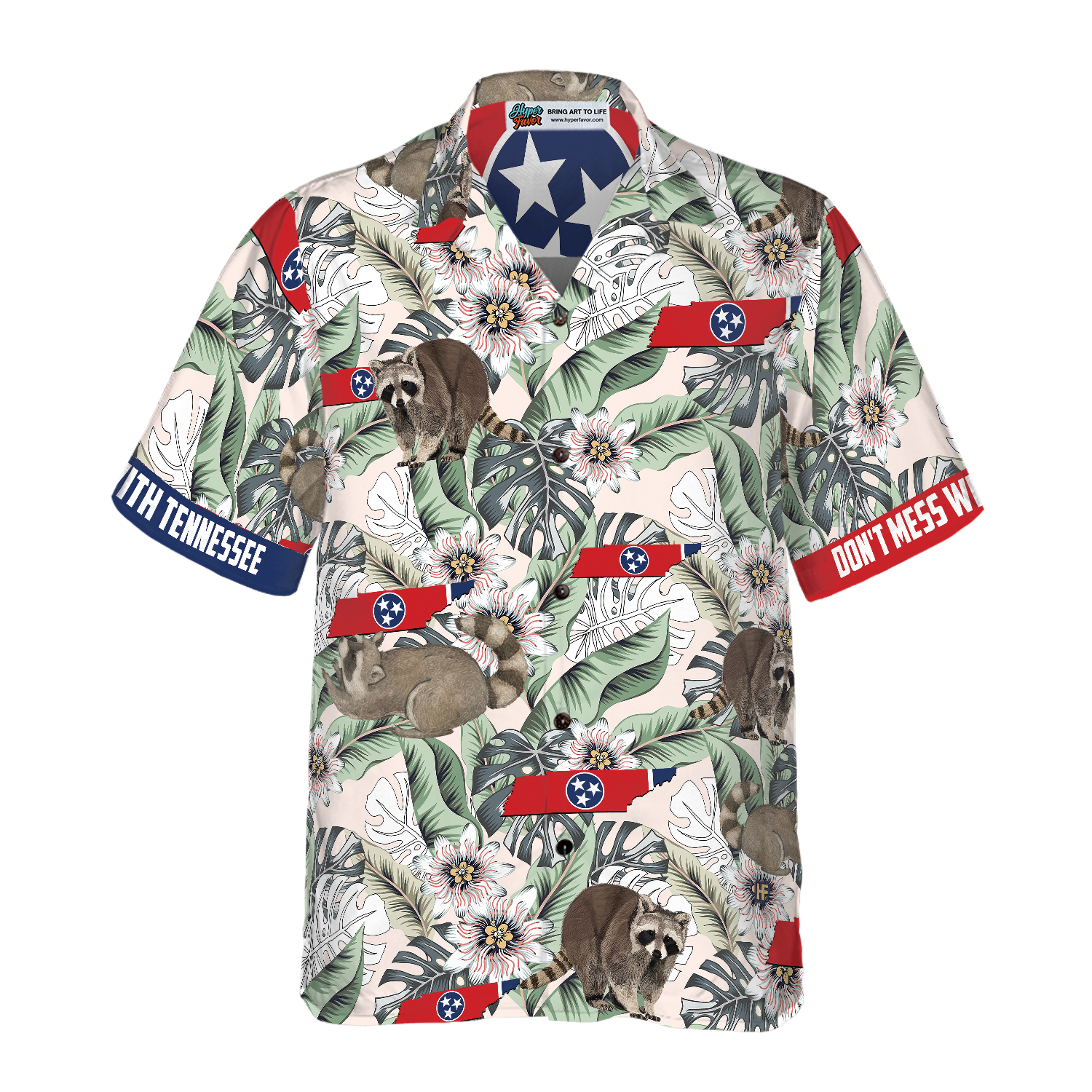 Tennessee Raccoon And Passion Flowers Hawaiian Shirt - Hyperfavor