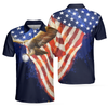 Eagle Flying Golf with American Flag Polo Shirt for Men - Hyperfavor