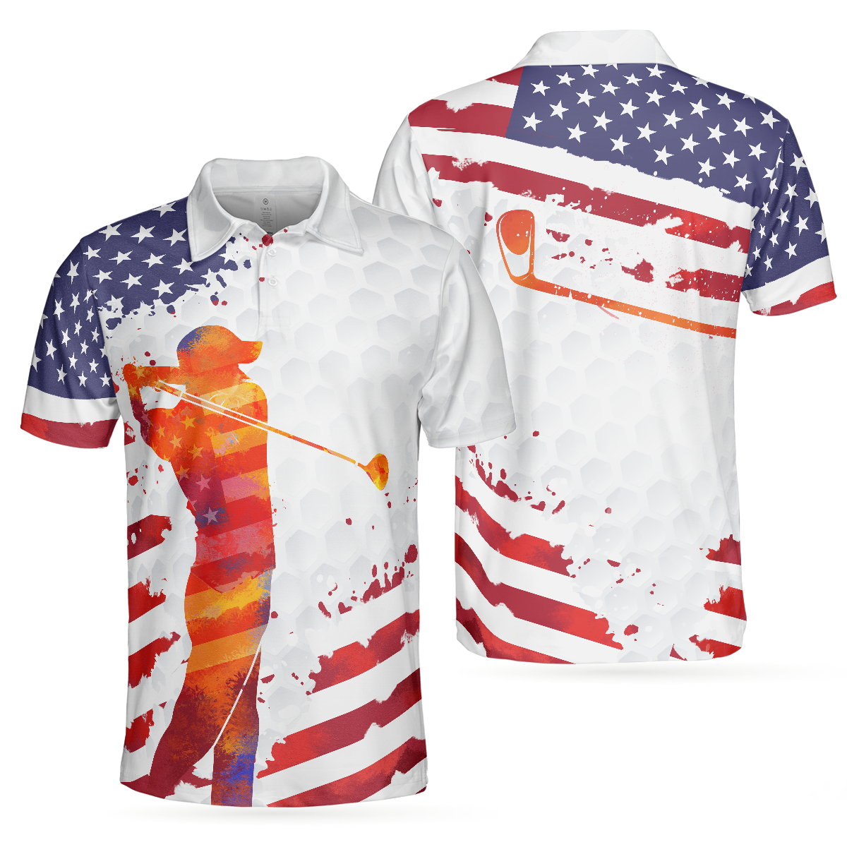 Golf Swing Abstract with American Flag Men Polo Shirt - Hyperfavor