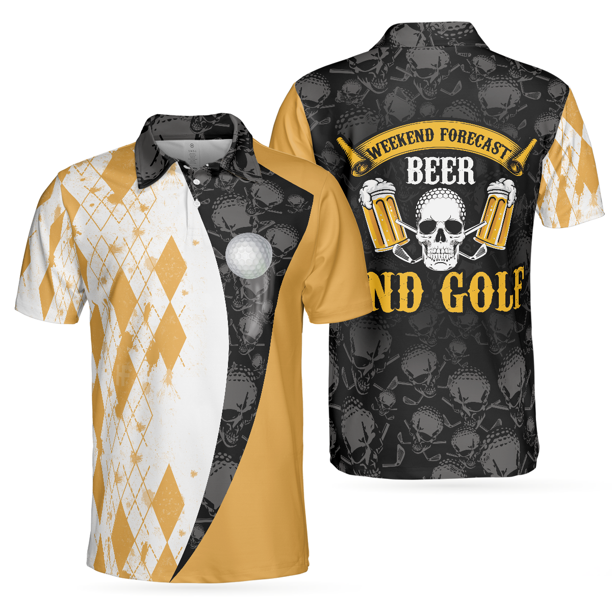 Weekend Forecast Beer And Golf With Skeleton Polo Shirt - Hyperfavor