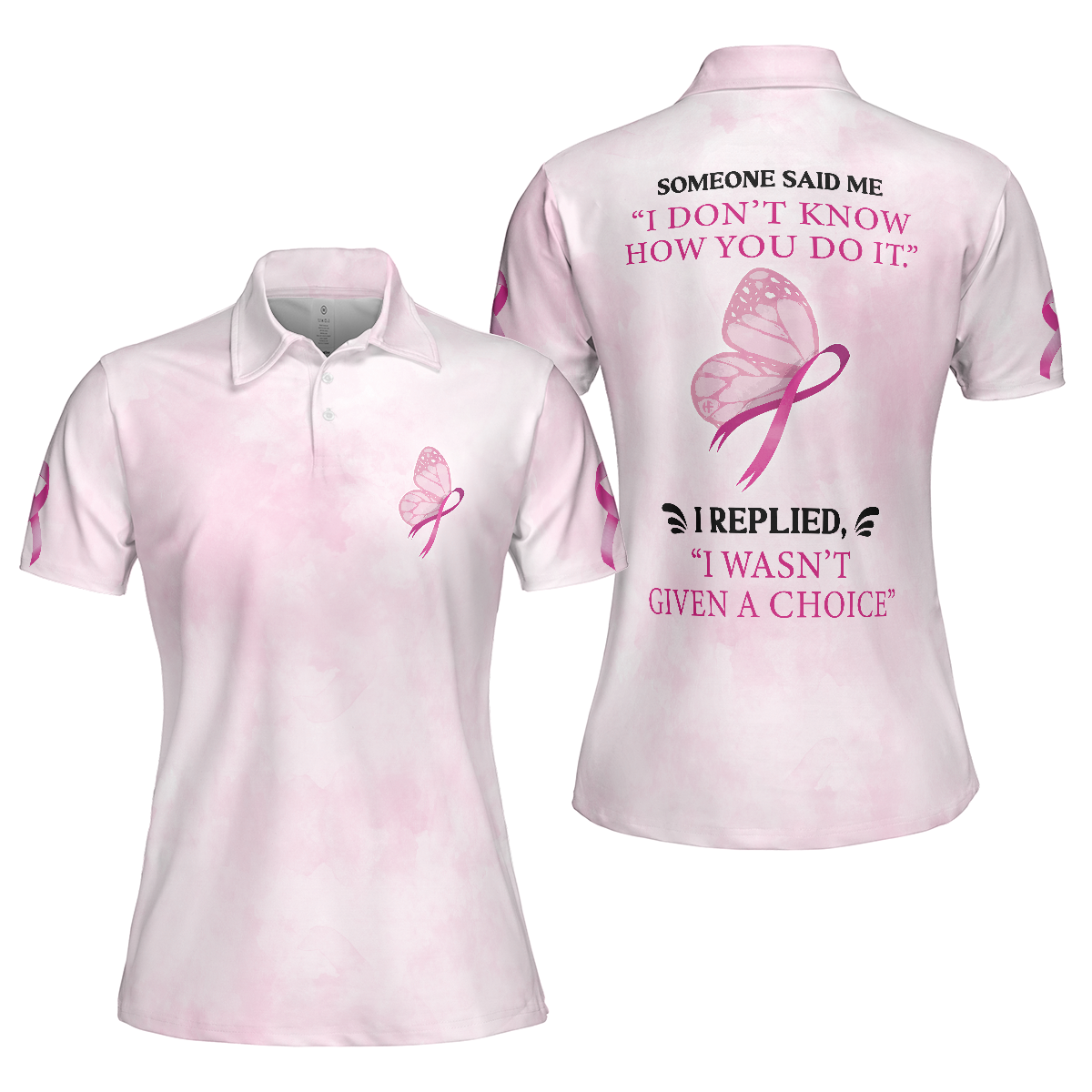 Butterfly Breast Cancer Awareness Short Sleeve Women Polo Shirt, Pink Awareness Ribbon Polo Shirt For Ladies - Hyperfavor