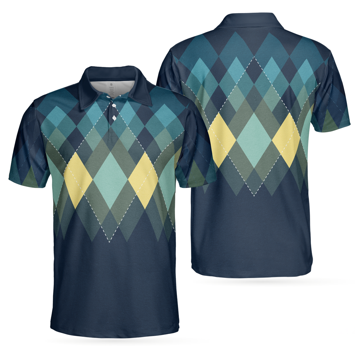 Dark Green Argyle Pattern Polo Shirt For Men - Hyperfavor