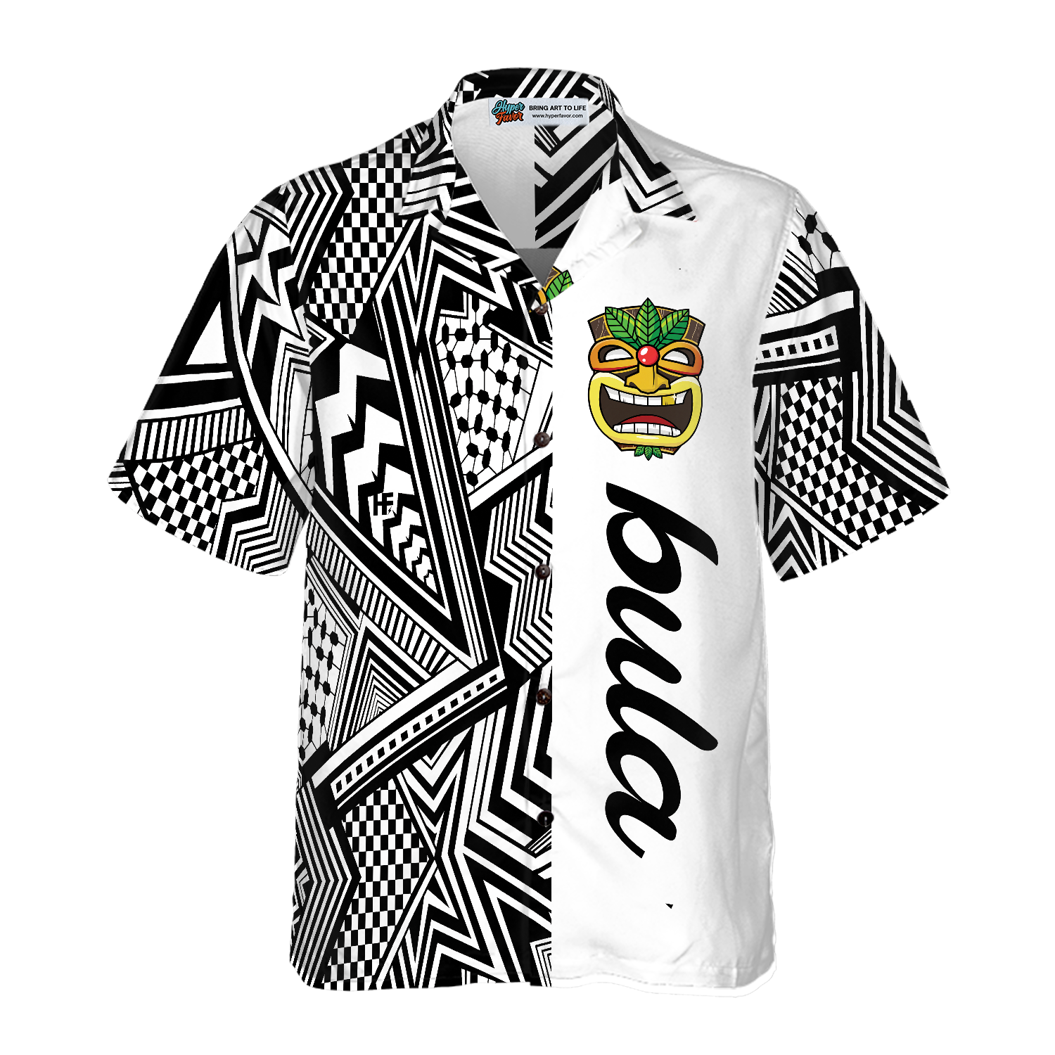 Customized Black and White Modern Pattern Bula Hawaiian Shirt - Hyperfavor