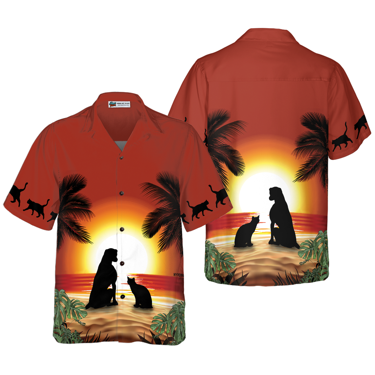 Cat And Dog Sunset Hawaiian Shirt - Hyperfavor