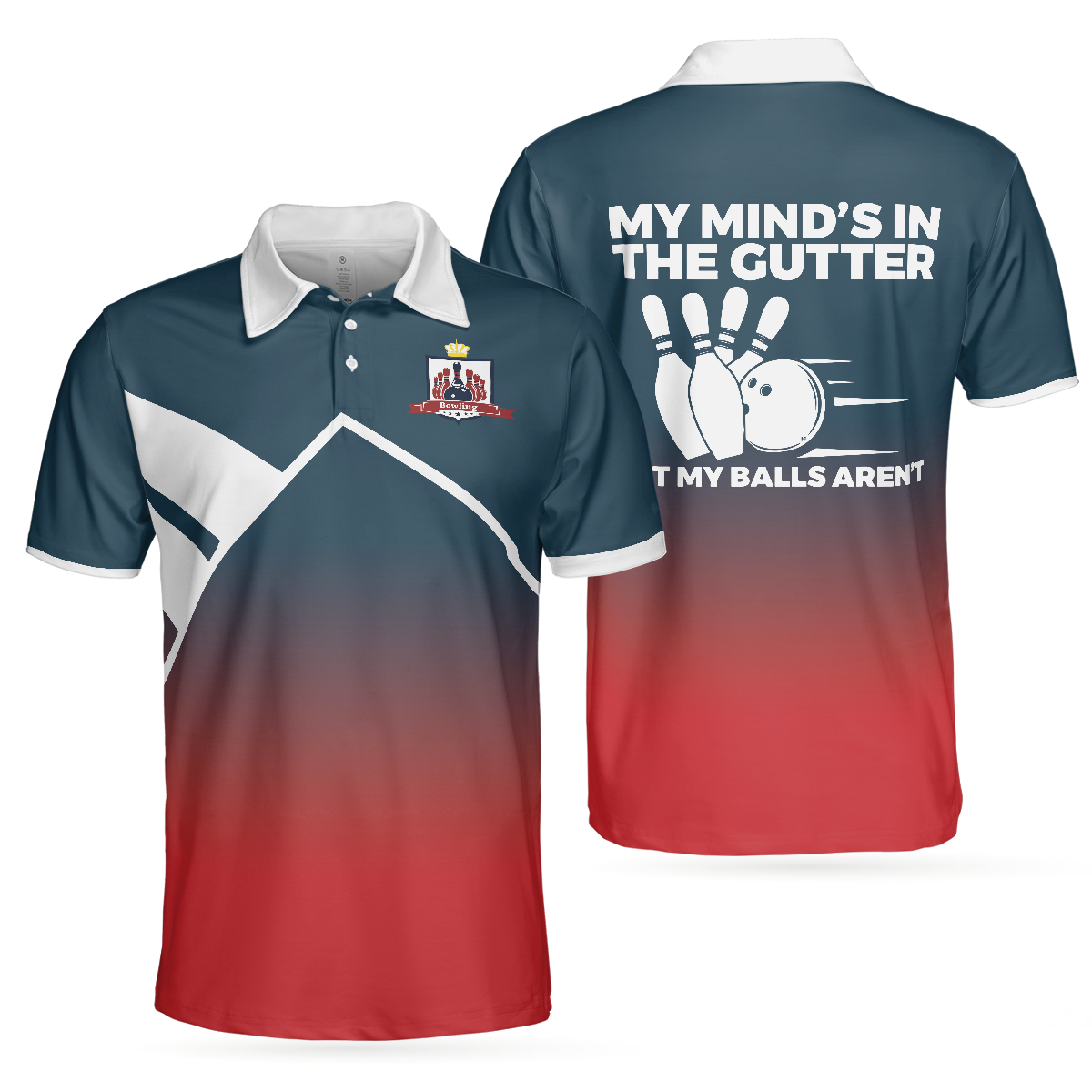 My Mind's In The Gutter But My Balls Aren't Bowling Polo Shirt, Funny Bowling Shirt For Men - Hyperfavor