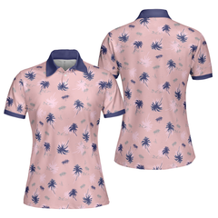 Tropical Palm Tree Pattern Shirt Short Sleeve Women Polo Shirt - Hyperfavor