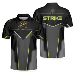 Strike Black And Golden Pattern Bowling Short Sleeve Polo Shirt, Digital Polo Shirt, Best Bowling Shirt For Men - Hyperfavor