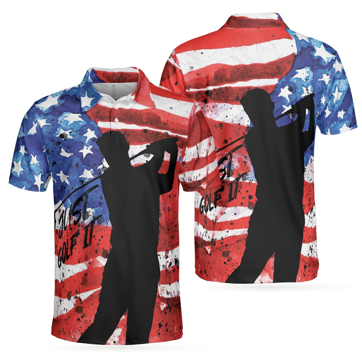 American Golfer Just Golf It Short Sleeve Golf Polo Shirt, Wet Paint American Flag Polo Shirt, Patriotic Golf Shirt For Men - Hyperfavor