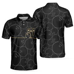 Bowling Pattern And Golden Polo Shirt, Bowling Ball Background Polo Shirt, Best Bowling Shirt For Men - Hyperfavor