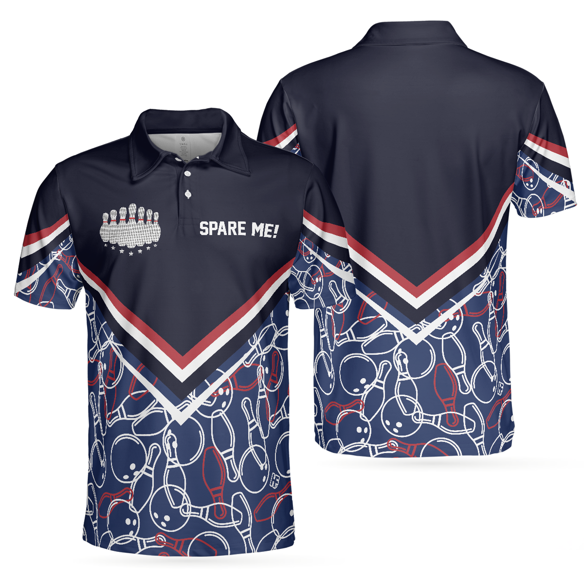 Spare Me Bowling Short Sleeve Polo Shirt, Bowling Ball And Pin Pattern Polo Shirt, Best Bowling Shirt For Men - Hyperfavor