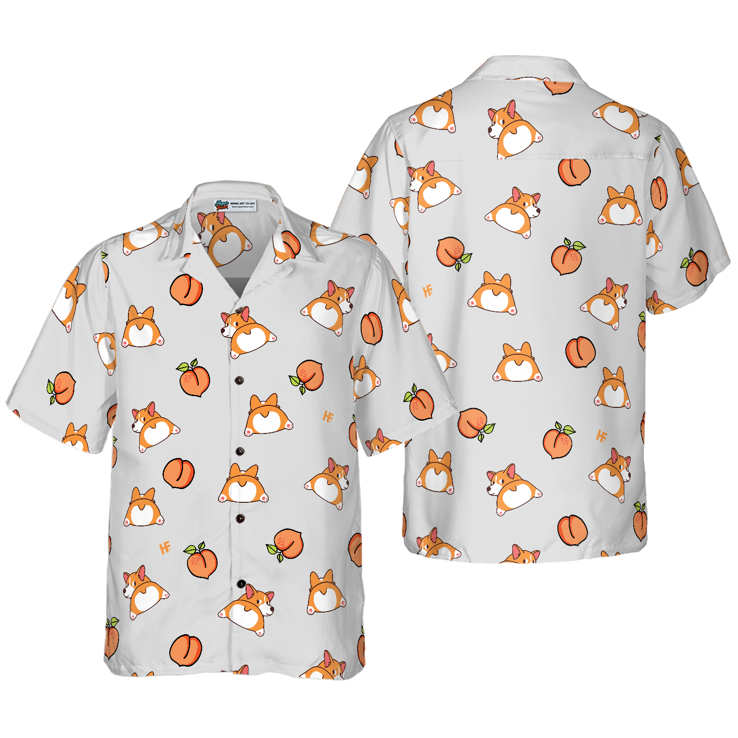 Corgi Butt And Peaches Seamless Hawaiian Shirt - Hyperfavor