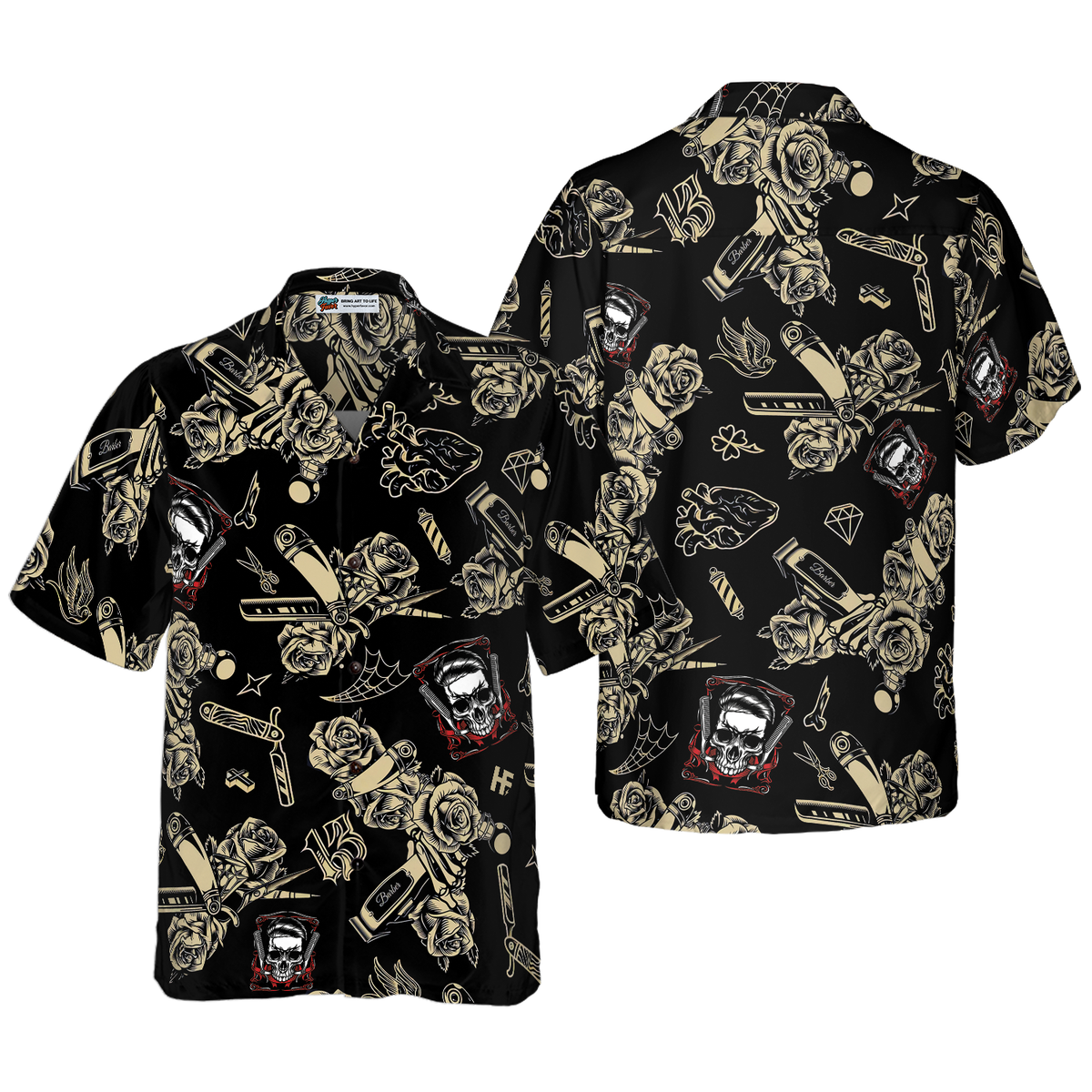 Barber Shop Skull Hawaiian Shirt - Hyperfavor