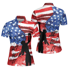 American Golfer Just Golf It V2 Short Sleeve Women Polo Shirt, American Flag Golf Shirt For Ladies - Hyperfavor