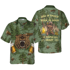 Camping Angry Bear Drink Beer Hawaiian Shirt - Hyperfavor