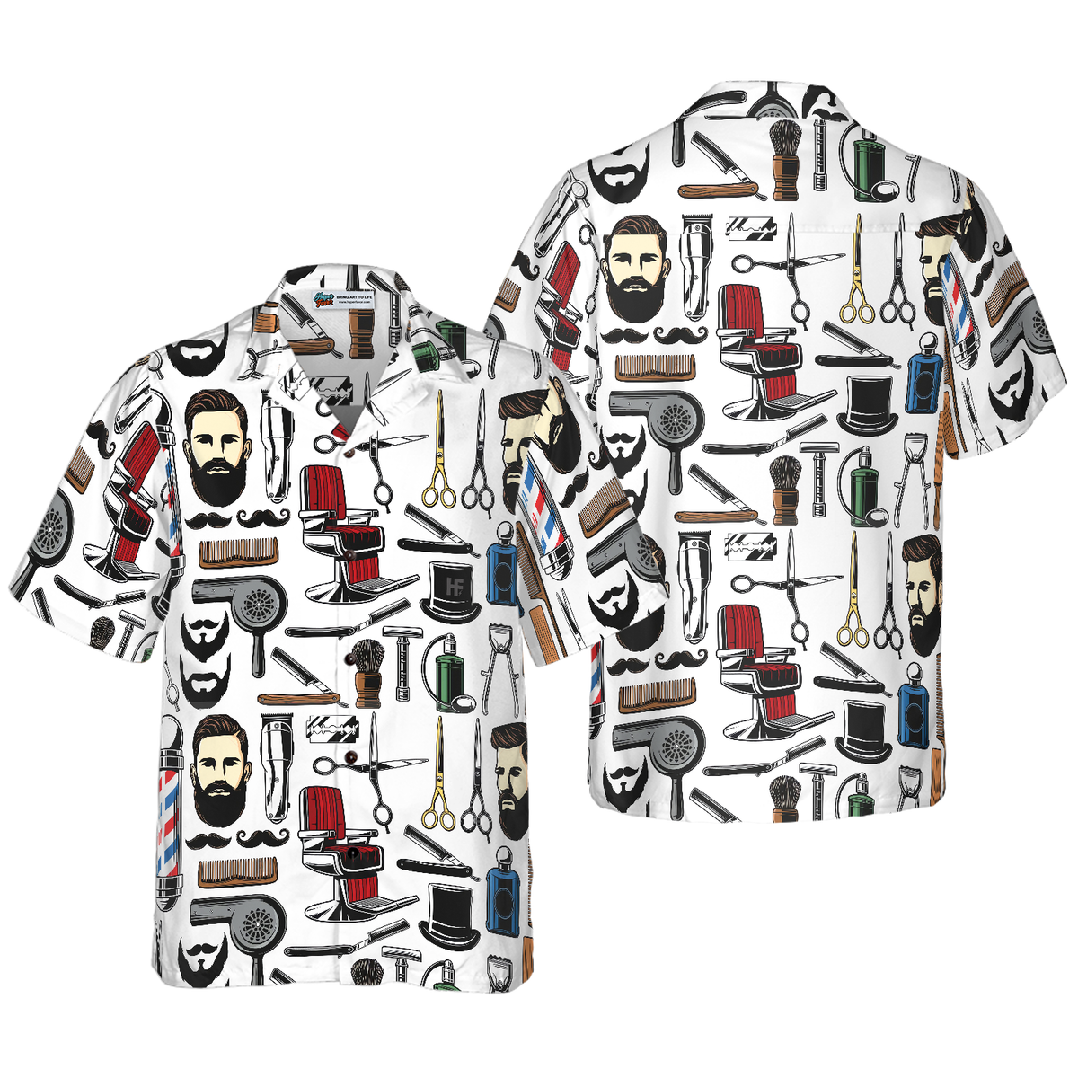 Barbershop Haircut & Shave Tools Hawaiian Shirt - Hyperfavor