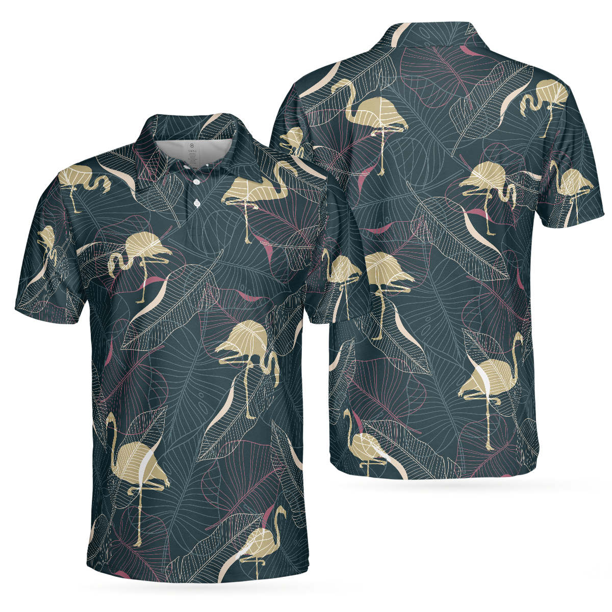 Tropical Flamingo Shadow Pattern Polo Shirt For Men - Hyperfavor