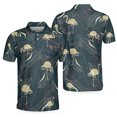 Tropical Flamingo Shadow Pattern Polo Shirt For Men - Hyperfavor